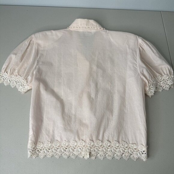 Ben Ma Shien Pink Lace Pintuck Shirt Blouse Button up S M Retro Tuxedo - Picture 5 of 13